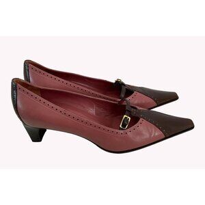 Vintage Sesto Meucci Pink & Brown Leather Pumps Kitten  Size 7.5  Made In Italy